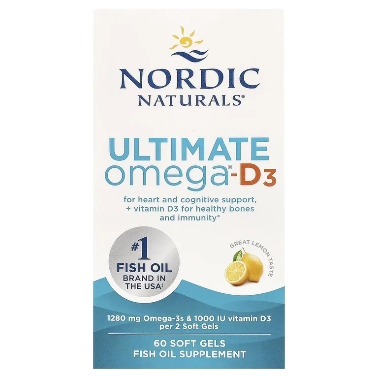 Nordic Naturals, омега-3 и витамин Д3 со вкусом лимона, 60 желатиновых капсул