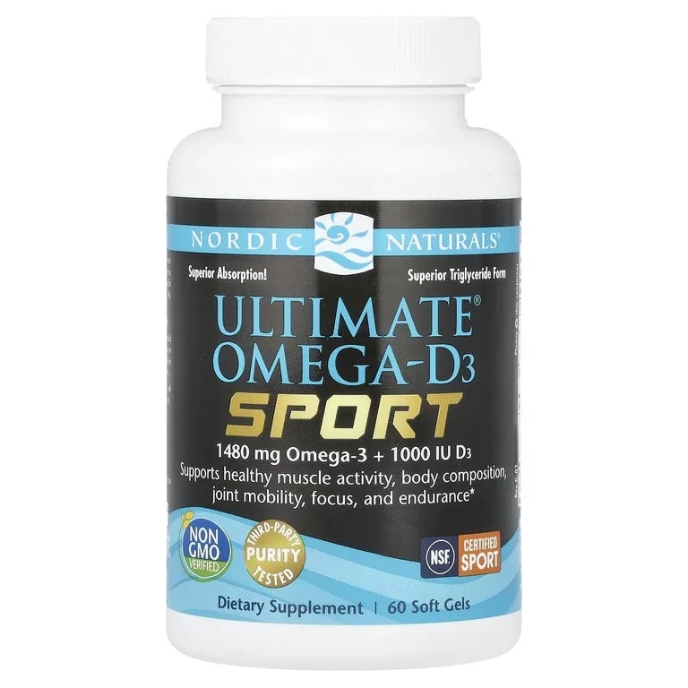 Nordic Naturals, омега-3 и витамин Д3, Спорт, 60 желатиновых капсул