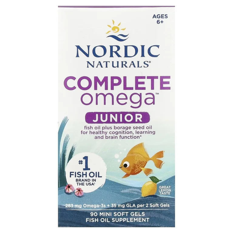 Nordic Naturals, омега-3 из рыбьего жира с гамма-линоленовой кислотой омега-6 из масла семян бурачника, для детей от 6 лет, со вкусом лимона, 90 желатиновых капсул