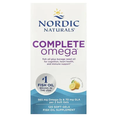 Nordic Naturals, омега-3 из рыбьего жира с гамма-линоленовой кислотой омега-6 из масла семян бурачника, со вкусом лимона, 120 желатиновых капсул
