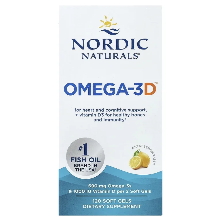 Nordic Naturals, омега-3 с витамином Д, с лимонным вкусом, 120 желатиновых капсул