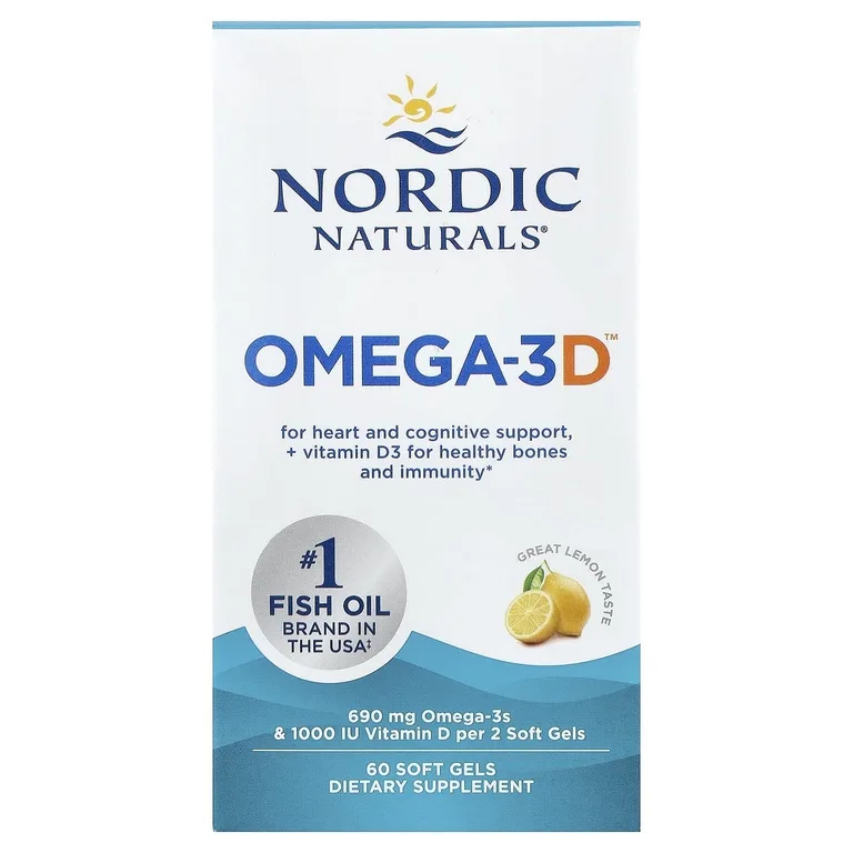 Nordic Naturals, омега-3 с витамином Д3, со вкусом лимона, 60 желатиновых капсул