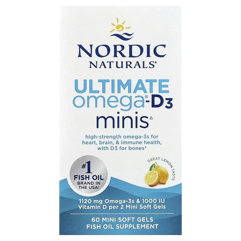 Nordic Naturals, омега-3 + витамин Д, лимон, 60 мини-капсул