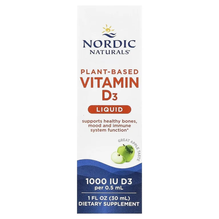 Nordic Naturals, растительный витамин D3, жидкая добавка, со вкусом яблока, 25 мкг (1000 МЕ), 30 мл (1 жидк. унция)