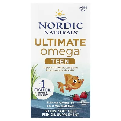 Nordic Naturals, рыбий жир для подростков, для детей от 12 лет, со вкусом клубники, 60 миникапсул