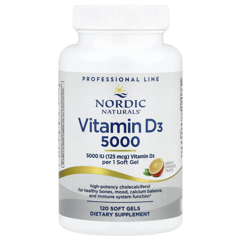Nordic Naturals, витамин D3 5000, апельсиновый вкус, 125 мкг (5000 МЕ), 120 капсул (Товар снят с продажи)