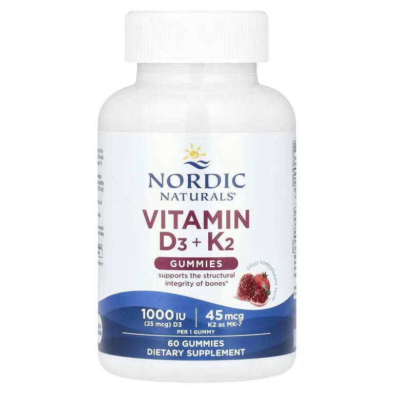 Nordic Naturals, витамины D3 и K2, гранат, 60 жевательных мармеладок