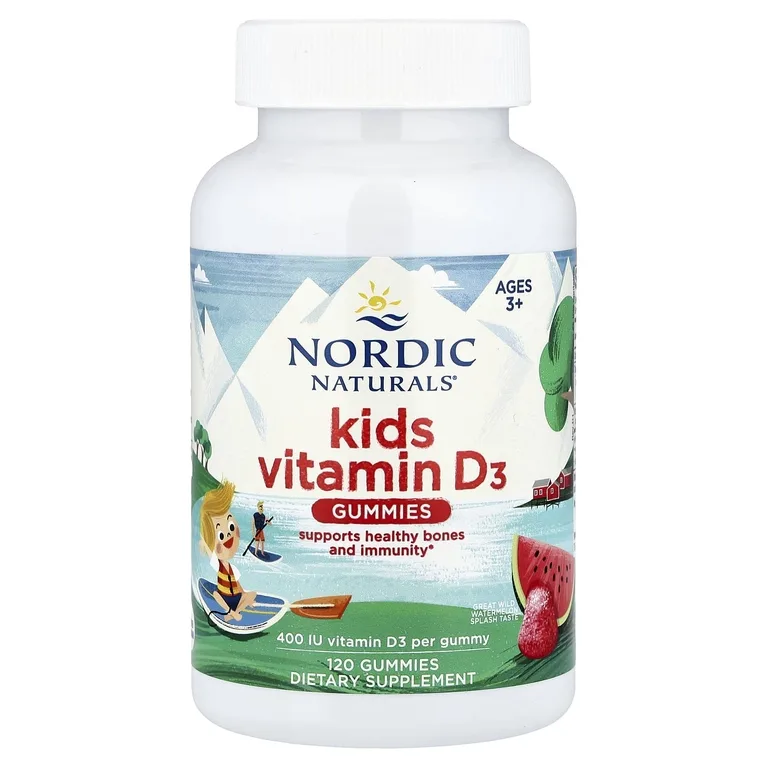 Nordic Naturals, жевательный витамин D3, для детей от 3 лет, со вкусом арбуза, 10 мкг (400 МЕ), 120 жевательных таблеток