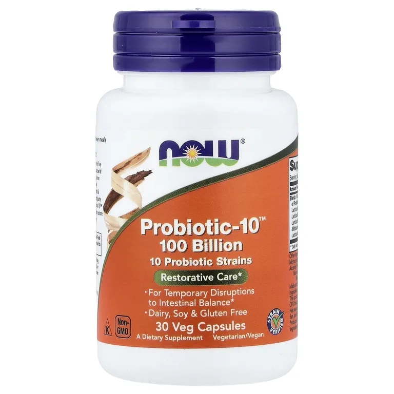 NOW Foods, 10 штаммов пробиотиков, 30 растительных капсул