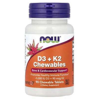 NOW Foods, D3 и K2, жевательные таблетки, 90 жевательных таблеток