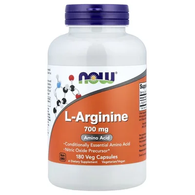 NOW Foods, L-аргинин, 700 мг, 180 растительных капсул