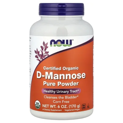 NOW Foods, сертифицированная органическая чистая D-манноза в порошке, 170 г (6 унций)