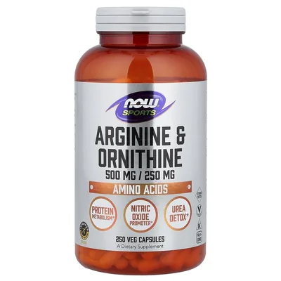 NOW Foods, Спорт, аргинин и орнитин, 250 растительных капсул