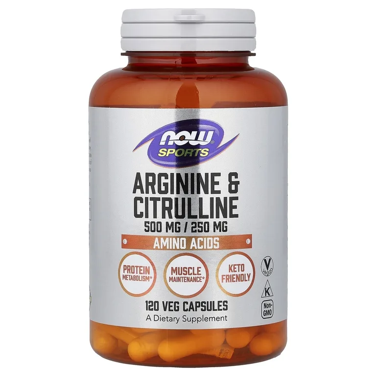 NOW Foods, Спорт, аргинин и цитруллин, 120 вегетарианских капсул