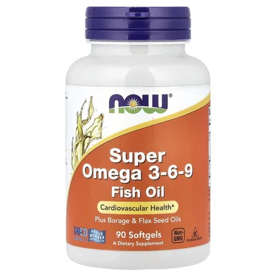 NOW Foods, Super Omega-3-6-9, рыбий жир, 90 капсул