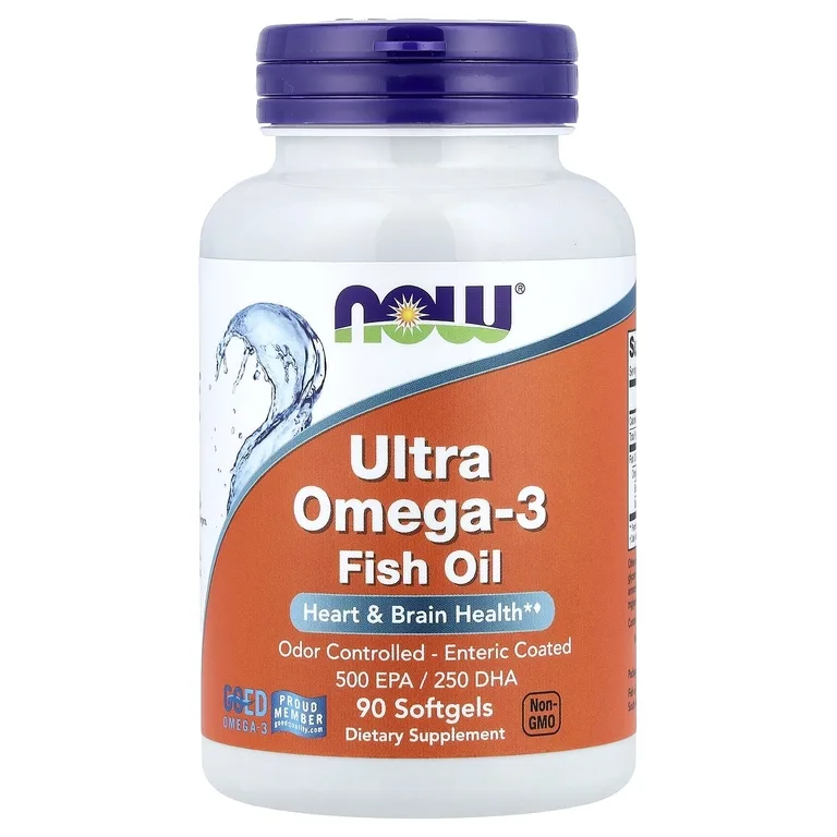 NOW Foods, ультра омега-3, рыбий жир, 90 капсул