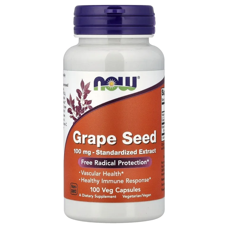 NOW Foods, виноградные косточки, 100 растительных капсул
