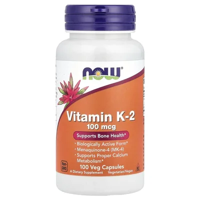 NOW Foods, Витамин K2, 100 мкг, 100 растительных капсул