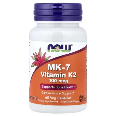 NOW Foods, витамин K2 в форме МК-7, 100 мкг, 60 вегетарианских капсул