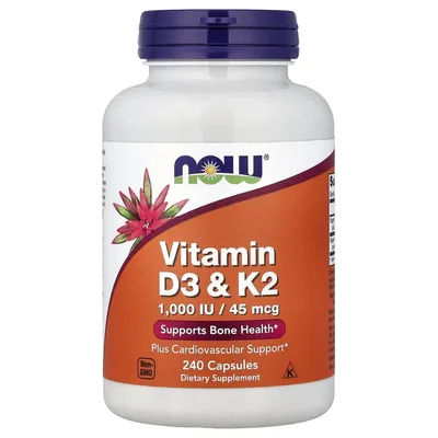 NOW Foods, витамины D3 и K2, 240 капсул
