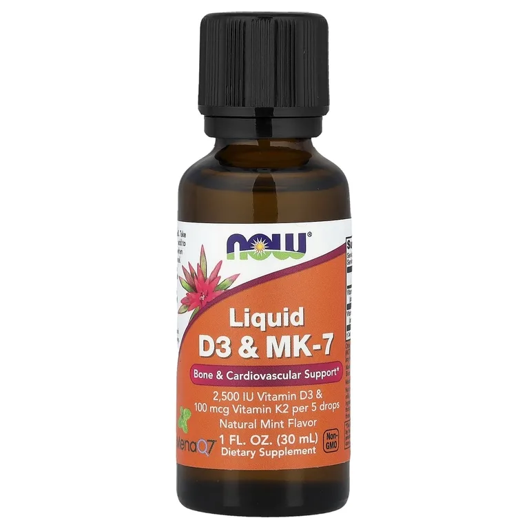 NOW Foods, Жидкий витамин D3 и MK-7, натуральная мята, 1 жидк. унция (30 мл)