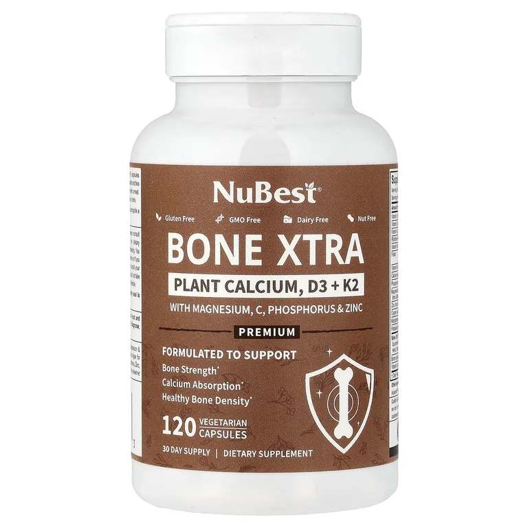 NuBest, Bone Xtra, растительный кальций, D3 и K2, 120 вегетарианских капсул