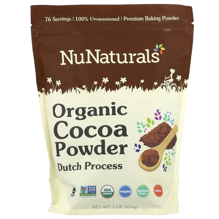 NuNaturals, органический какао-порошок, 454 г (1 фунт)