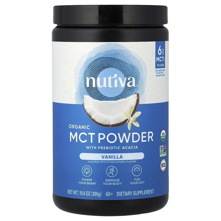 Nutiva, Органический порошок MCT с пребиотиком акации, ваниль, 300 г (10,6 унции)