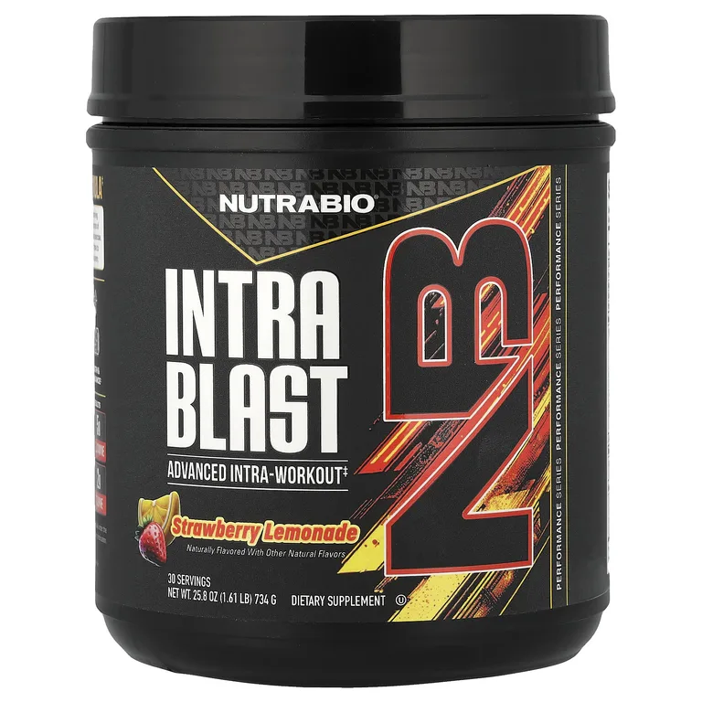 NutraBio, Intra Blast, усовершенствованная добавка для тренировок, со вкусом клубничного лимонада, 734 г (1,61 фунта)