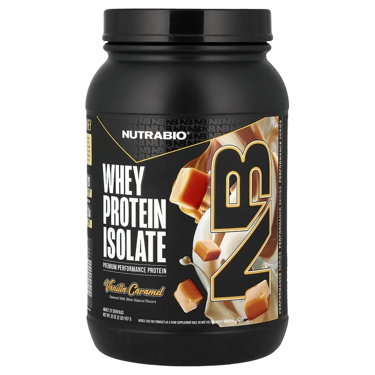 NutraBio, изолят сывороточного протеина, со вкусом ванили и карамелью, 907 г (2 фунта)