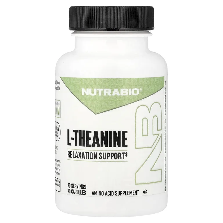 NutraBio, L-теанин, 90 капсул (200 мг на капсулу)