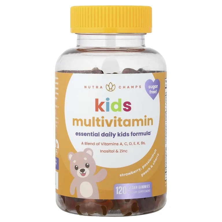 NutraChamps, мультивитамины для детей, со вкусом клубники, маракуйи, персика и вишни, 120 веганских жевательных таблеток