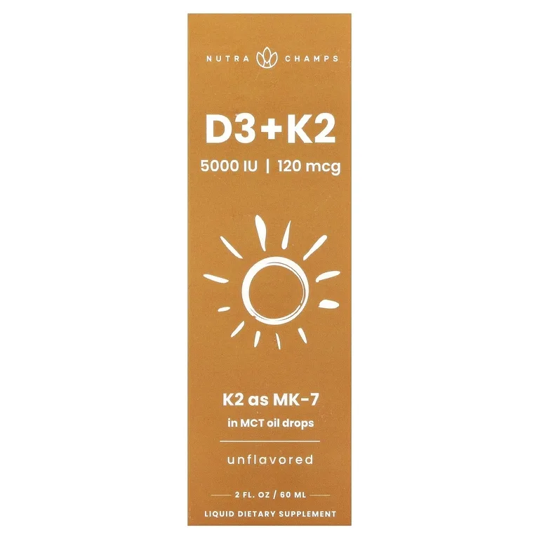 NutraChamps, Жидкие капли D3 + K2, без добавок, 60 мл (2 жидк. унц.)