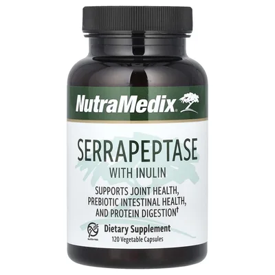 NutraMedix, Серрапептаза с инулином, 120 растительных капсул (500 мг на капсулу)