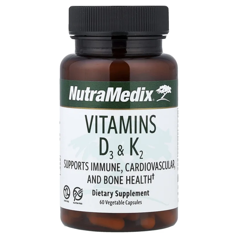 NutraMedix, витамины D3 и К2, 60 растительных капсул