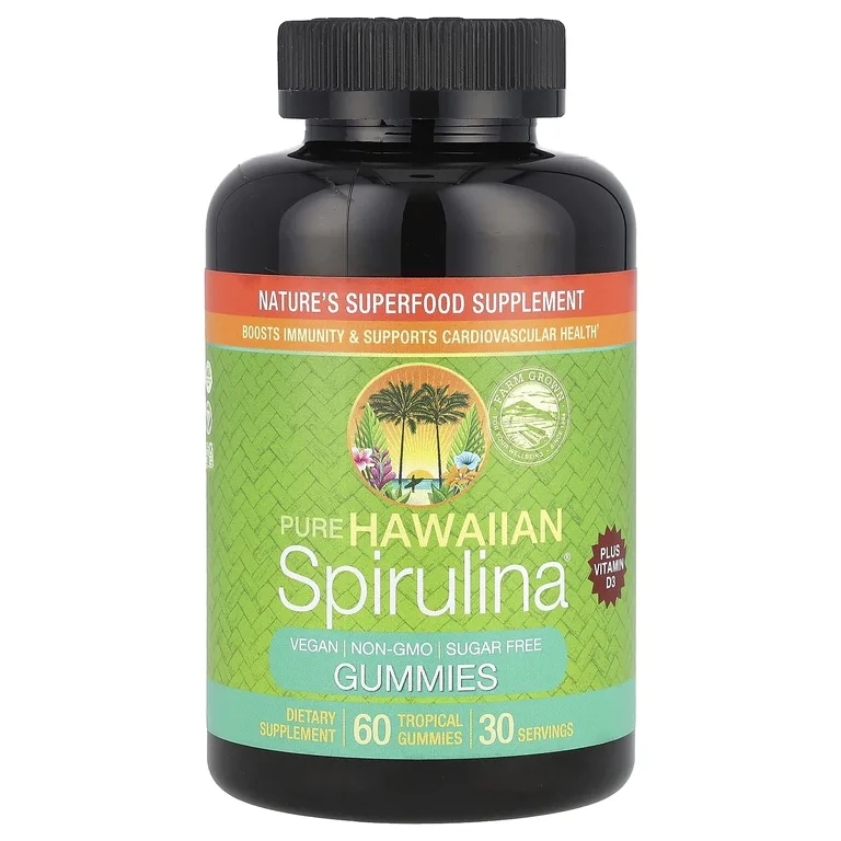 Nutrex Hawaii, Pure Hawaiian Spirulina, гавайская спирулина с витамином D3, 60 жевательных таблеток из тропических фруктов