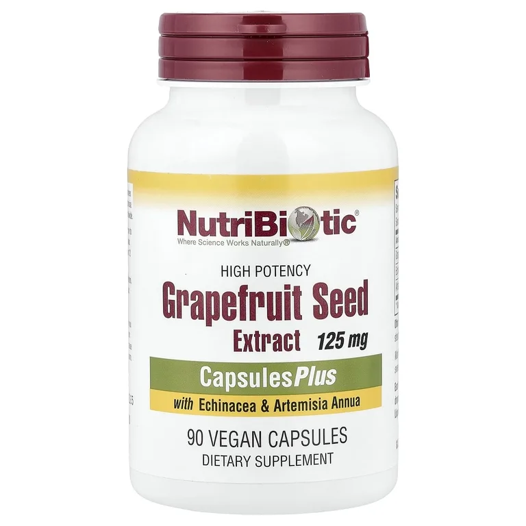 NutriBiotic, Высокоэффективный экстракт семян грейпфрута, с эхинацеей и полынью однолетней, 125 мг, 90 веганских капсул