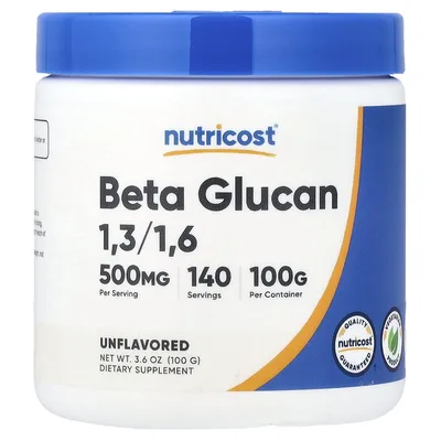Nutricost, бета-глюкан 1,3/1,6, без ароматизаторов, 100 г (3,6 унции)
