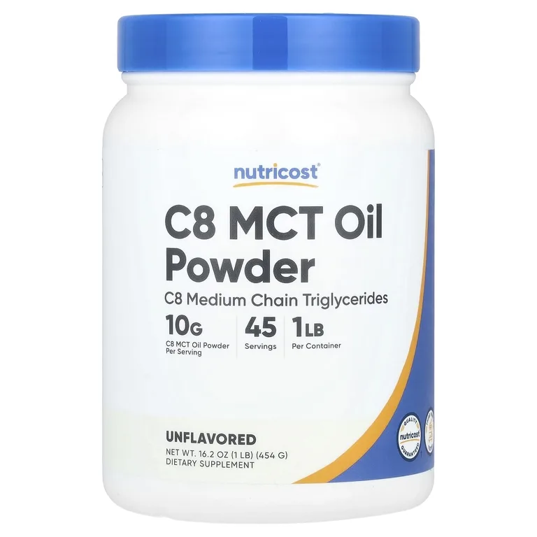 Nutricost, C8 MCT, порошок из масла, без добавок, 454 г (1 фунт)