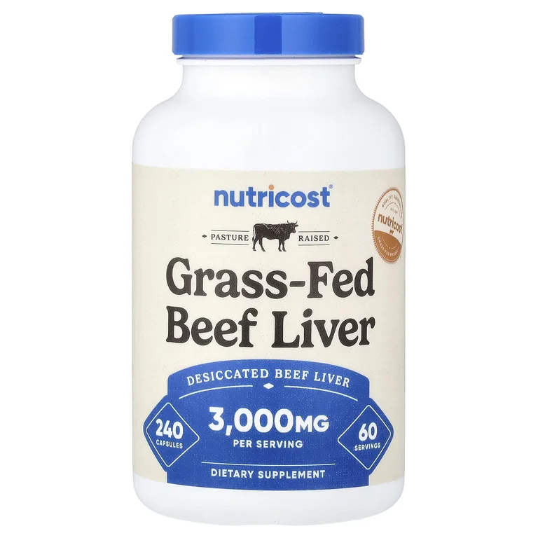 Nutricost, говяжья печень от животных травяного откорма, 3000 мг, 240 капсул (750 мг в 1 капсуле)