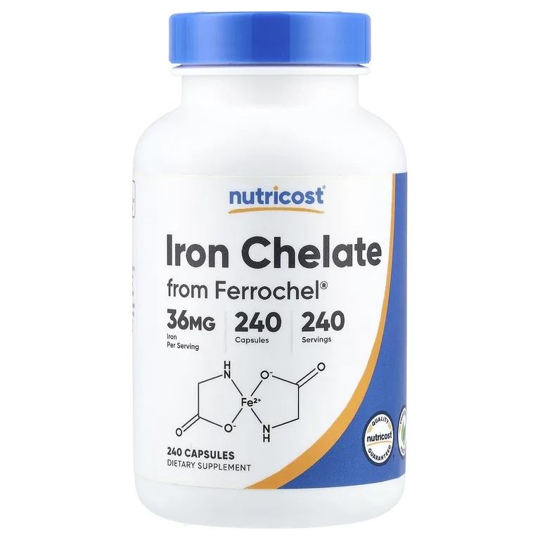 Nutricost, хелат железа из Ferrochel®, 36 мг, 240 капсул