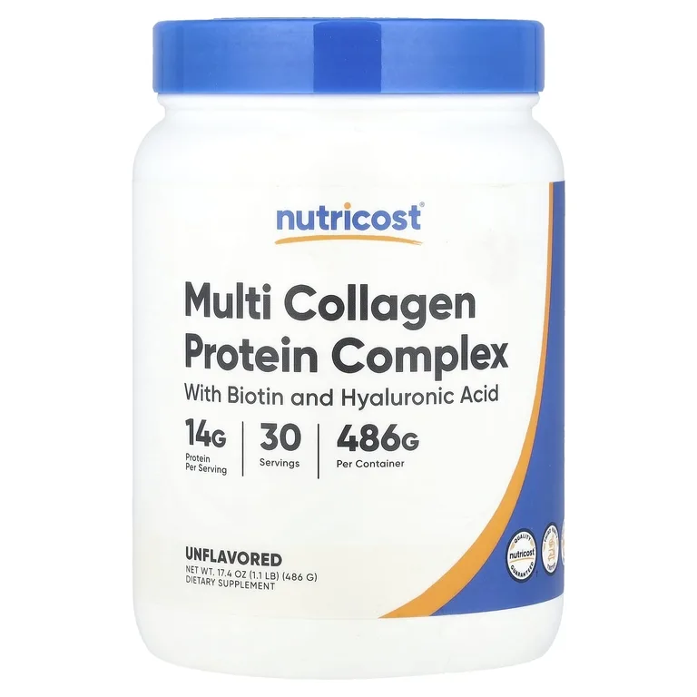 Nutricost, Мультиколлагеновый протеиновый комплекс, без добавок, 486 г (1,1 фунта)
