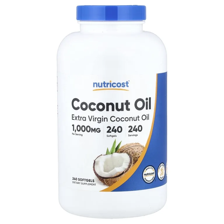 Nutricost, нерафинированное кокосовое масло высшего качества, 1000 мг, 240 капсул