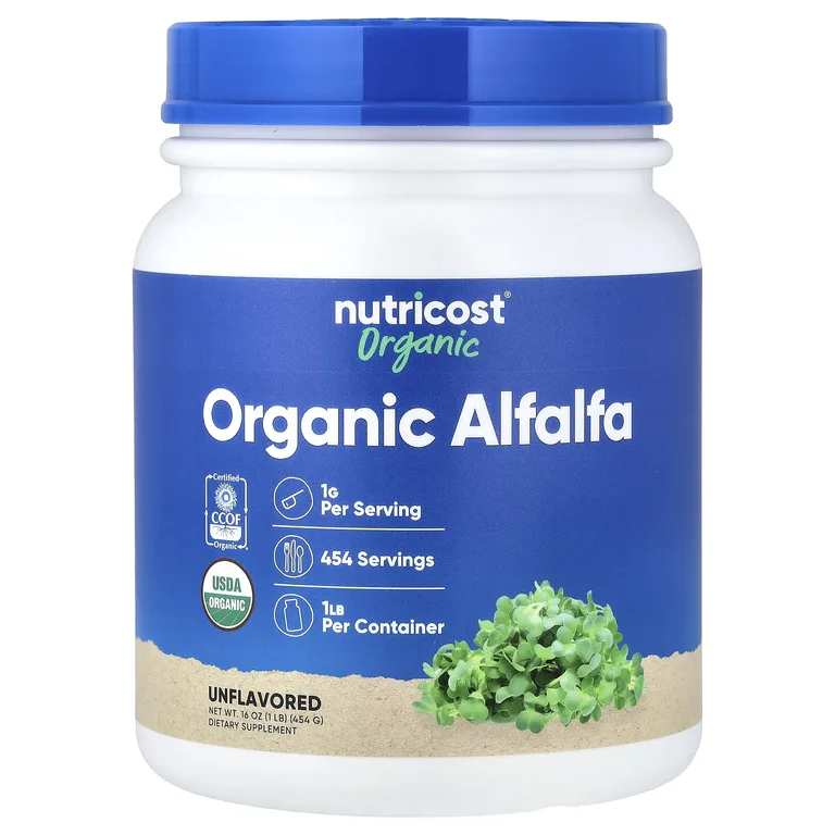 Nutricost, органический порошок из люцерны, без добавок, 454 г (16 унций)