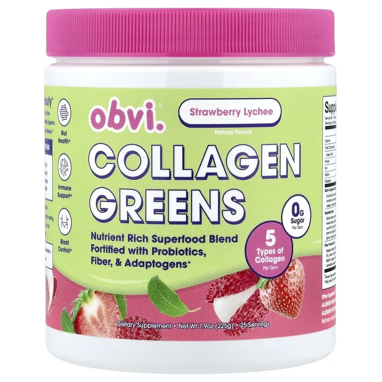 Obvi, Collagen Green, со вкусом клубники и личи, 225 г (7,9 унции)