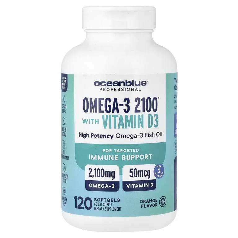 OceanBlue, Professional, Omega-3 2100® с витамином D, со вкусом апельсина, 120 капсул