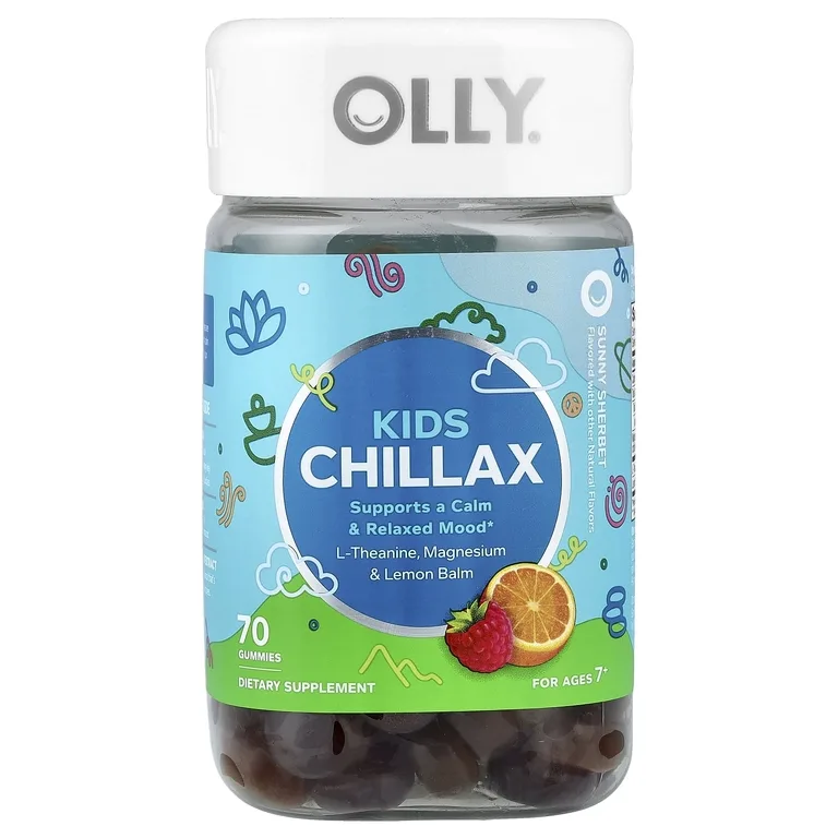 OLLY, Kids Chillax, жевательные таблетки для детей от 7 лет, солнечный щербет, 70 жевательных таблеток