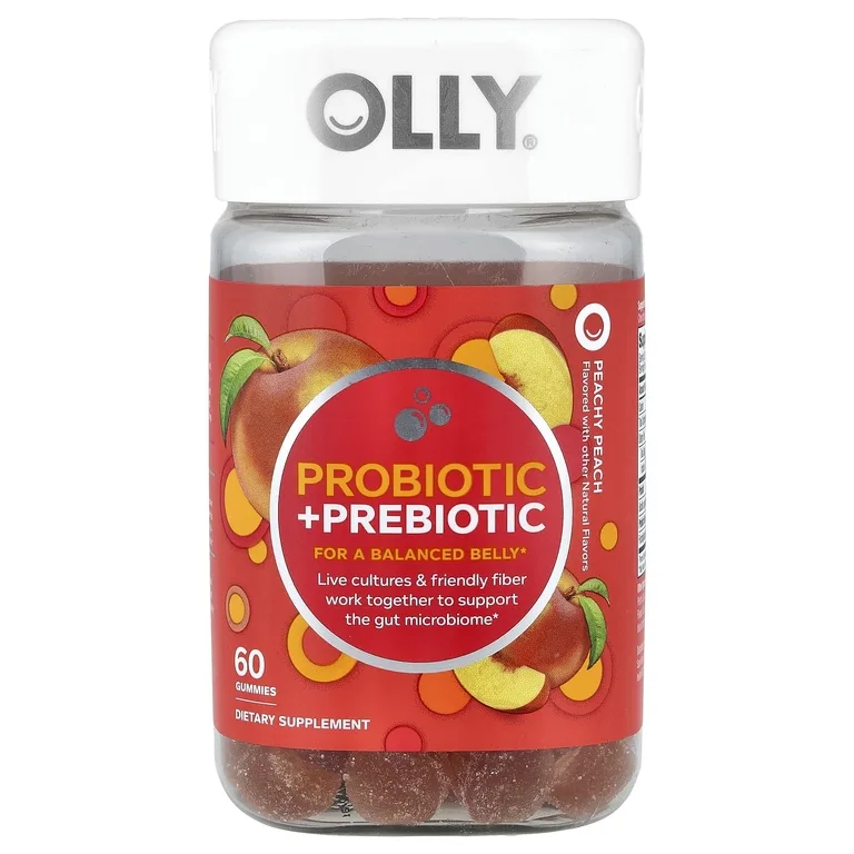 OLLY, жевательные таблетки с пробиотиками и пребиотиками, со вкусом персика, 60 жевательных таблеток