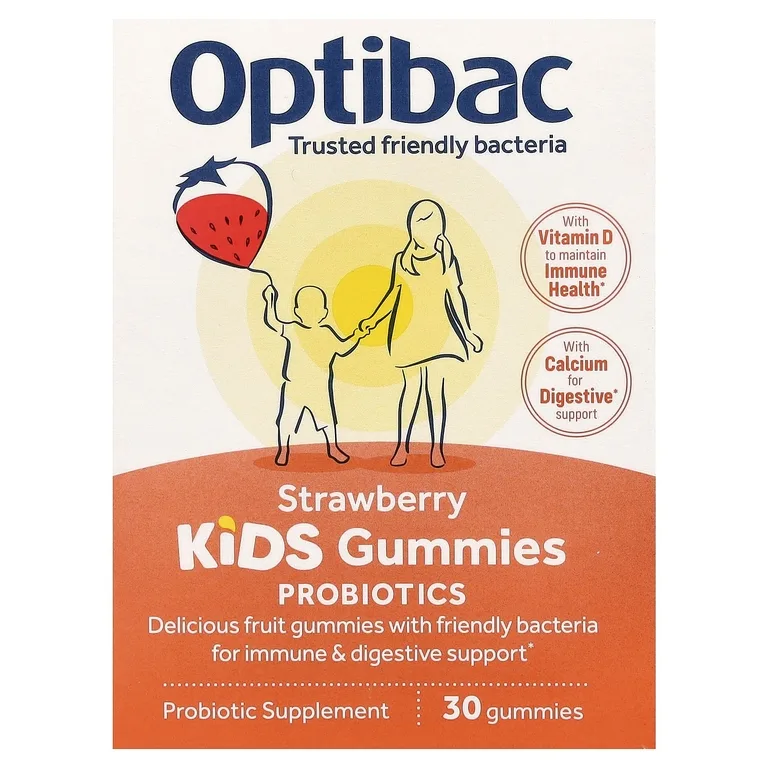 Optibac, Kids Probiotics Gummies, Strawberry, 30 Gummies
