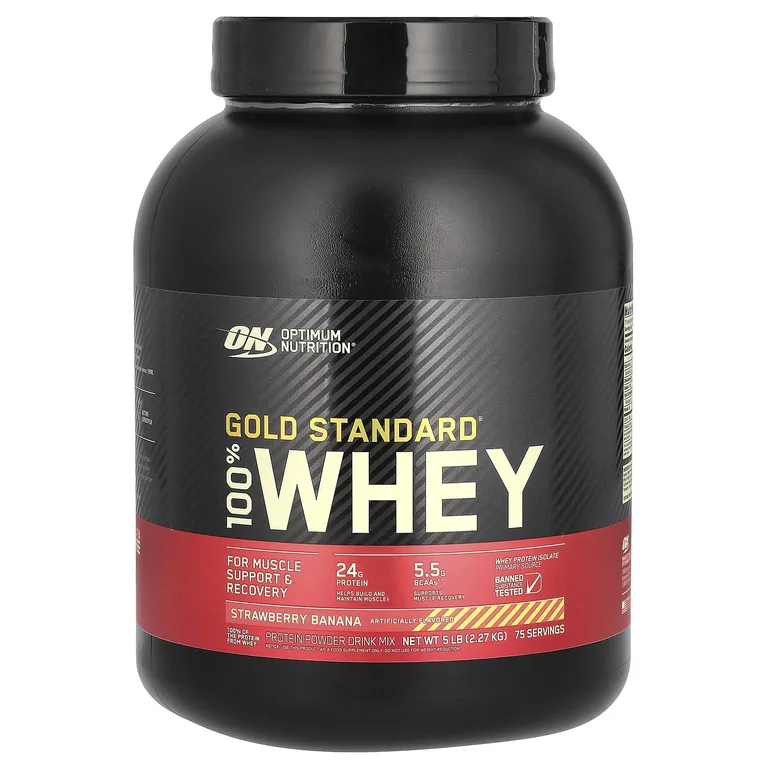 Optimum Nutrition, сывороточный протеин, со вкусом клубники и банана, 2,27 кг (5 фунтов)